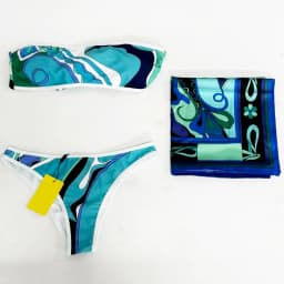 Classic Women's Green Ribbon Scarf Strapless Two-Piece Suits with Designer Signature Logo Luxury Women's Swimsuits Swimwear