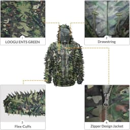 3D Leafy Camo Suit Hunting Camouflage Breathable Ghillie Suit Clothing Woodland Apparel for Hunting Airsoft Wildlife Photography
