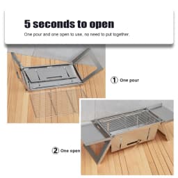 Portable Camping BBQ Grill 3 Hight Adjustable Stainless Steel Folding Charcoal Backpacking Stove with Grill Gloves Carry Bag