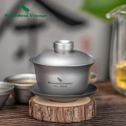 Boundless Voyage Double-Walled Titanium Teacup Chinese Traditional Tea Bowl 100ml Kung Fu Gaiwan Anti-Scalding Tea Set Ti3143D