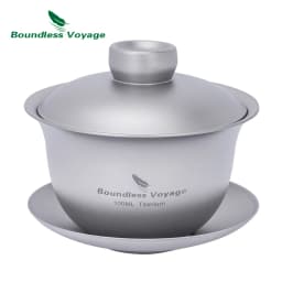 Boundless Voyage Double-Walled Titanium Teacup Chinese Traditional Tea Bowl 100ml Kung Fu Gaiwan Anti-Scalding Tea Set Ti3143D