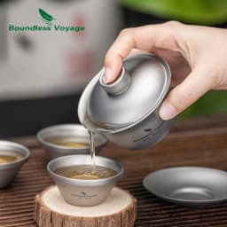 Boundless Voyage Double-Walled Titanium Teacup Chinese Traditional Tea Bowl 100ml Kung Fu Gaiwan Anti-Scalding Tea Set Ti3143D