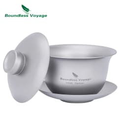 Boundless Voyage Double-Walled Titanium Teacup Chinese Traditional Tea Bowl 100ml Kung Fu Gaiwan Anti-Scalding Tea Set Ti3143D