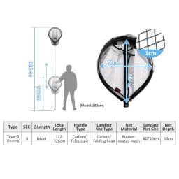 NOEBY Telescopic Landing Net Full Carbon Frame Folding Floating Fishing Net 122-326cm Long Handle 60x50cm