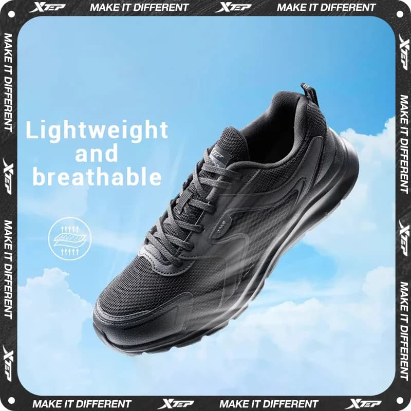 Xtep Sports Shoes Men's Mesh Breathable Running Shoes Winter Marathon Black White Men's Sports Shoes Sneakers Man 879119110110