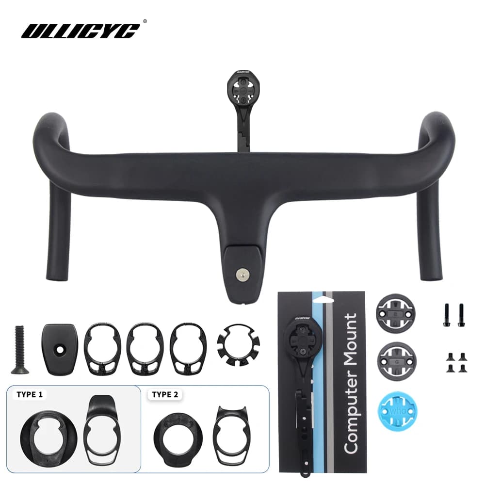 Carbon Fiber Integrated Handlebar for Road Bike, Black Matte, 28.6mm with Spacers, Cycling Parts, Bicycle Accessories