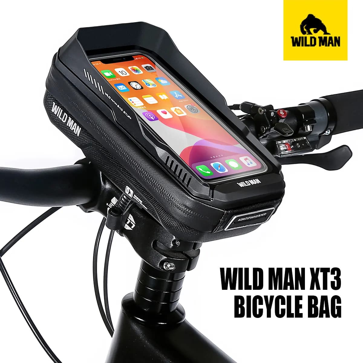 WILD MAN XT3 Bicycle Phone Bag Quick Release Handlebar Stem Mount TPU Touchscreen Window Hard Shell Zipper Storage Cycling Pouch