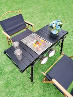 Lohascamping Lightweight Camping Folding Multifunctional IGT Table Roll Brazier Table Adjustable Leg Desktop Burner BBQ Table