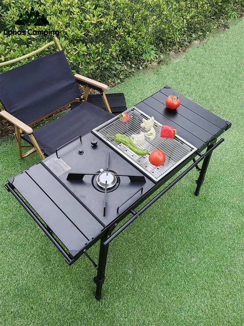 Lohascamping Lightweight Camping Folding Multifunctional IGT Table Roll Brazier Table Adjustable Leg Desktop Burner BBQ Table