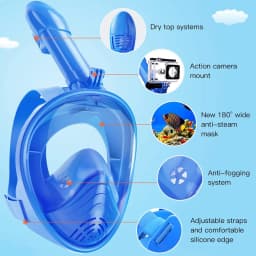 Kids Full Face Snorkel Mask with Detachable Camera Mount Dry Top Snorkeling Swimming Diving Mask Wide View Anti-Fog Anti-Leak