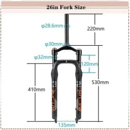 BUCKLOS Fat Bike Fork 26inch 4.0'' Tire Mountain Bike Air Suspension Fork 9*135mm Quick Release Snow Bike Fork Bicycle Parts
