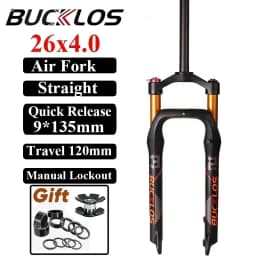 BUCKLOS Fat Bike Fork 26inch 4.0'' Tire Mountain Bike Air Suspension Fork 9*135mm Quick Release Snow Bike Fork Bicycle Parts