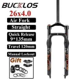BUCKLOS Fat Bike Fork 26inch 4.0'' Tire Mountain Bike Air Suspension Fork 9*135mm Quick Release Snow Bike Fork Bicycle Parts