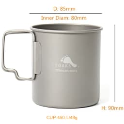 TOAKS  Titanium 450ml Cup Ultralight Version Outdoor Camping Equipment Portable Cup Mug Foldable Handle Tableware