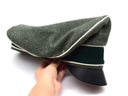 Cosplay Collectable German Crusher Field Visor Cap Green Hat Wall Sweat Ring Made Leather Replica