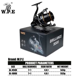 W.P.E Brillance Carp Fishing Reel 8500 9000 Spinning Reel 7+1 Ball Bearings 4.6: 1 Gear Ratio Full Metal Line Spool Fish Tackle