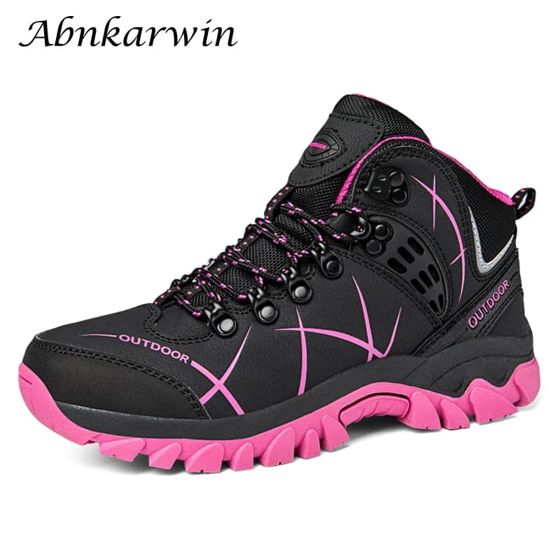 Winter Women Hiking Boots Non-Slip Outdoor Trekking Shoes Plush Warm Ankle Boots For Mountain Camping Backpacking