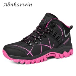 Winter Women Hiking Boots Non-Slip Outdoor Trekking Shoes Plush Warm Ankle Boots For Mountain Camping Backpacking