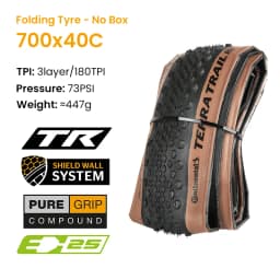Continental Terra Trail 700x40C 45 50C Tubeless Ready Road Bicycle Tire Black/Cream/Brown 3/180 TPI Folding Tyre Nobox Pure Grip