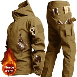 Abroad Shark Skin Material Soft Touch Shell Winter Plush Thickened Mountaineering Tactical Training Waterproof and Windproof Set