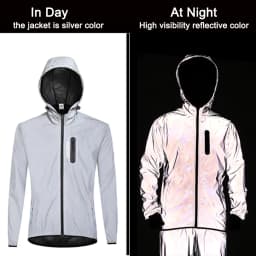WOSAWE Men's Fully Reflective Jacket Outdoor Lightweight Windbreaker MTB Bike Hooded Rain Jacket Running Fishing Cycling Coat
