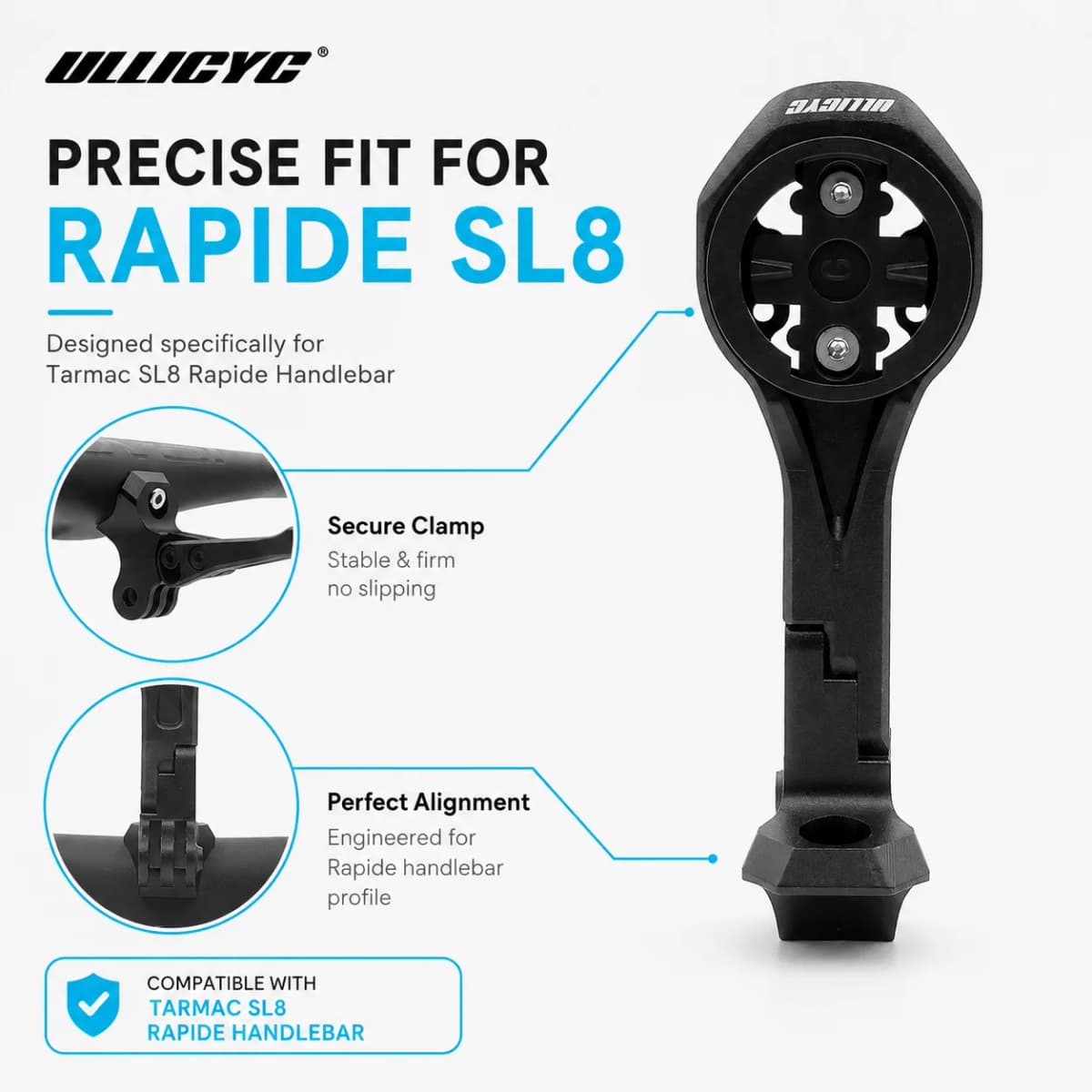 ULLICYC For SL8 Rapide Integrated Handlebar Computer Mount Compatible With Gopro/GPS/Garmin/Bryton/Wahoo  Aluminum Alloy