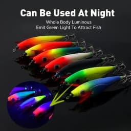 LEYDUN Luminous Horizontal Squid Jig Wood Shrimp Squid Hook 14pcs/Set Fishing Lures Cuttlefish Shrimp Saltwater Baits