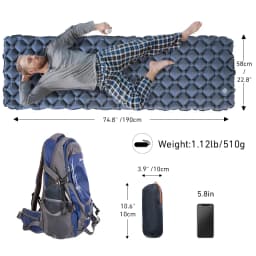 WESTTUNE Camping Sleeping Pad Ultralight Inflatable Mattress Portable Outdoor Air Cushion Sleeping Mat for Travel Hiking
