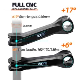 OUO Long Bike Stem 7075 Aluminum CNC Stem 17/ 6 Degree Mtb Handlebar Stem 160/170/180mm Takeaway 31.8mm Downstem Bike Table