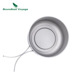 Boundless Voyage Titanium Camping Pot with Lid Ultralight Outdoor Cooking Pot Single Layer Lunch Box with Folding Handle Ti2041C