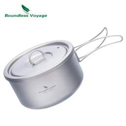 Boundless Voyage Titanium Camping Pot with Lid Ultralight Outdoor Cooking Pot Single Layer Lunch Box with Folding Handle Ti2041C