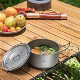 Boundless Voyage Titanium Camping Pot with Lid Ultralight Outdoor Cooking Pot Single Layer Lunch Box with Folding Handle Ti2041C