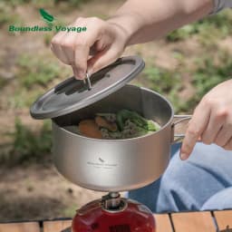 Boundless Voyage Titanium Camping Pot with Lid Ultralight Outdoor Cooking Pot Single Layer Lunch Box with Folding Handle Ti2041C