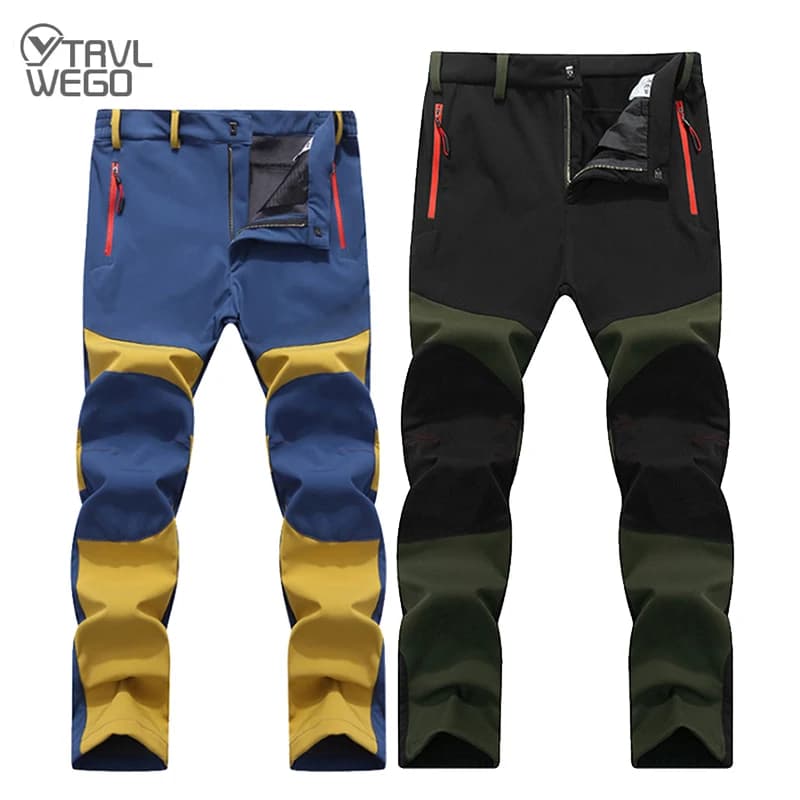 Men Trekking Pants Hiking Snow Autumn Winter Outdoor Soft Shell Thick Cloth Windproof Colorful Warm Camping Trousers