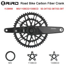 RIRO Carbon Fiber Crank Road Bike 29MM 11/12 Speed 50-34/52-36/53-39T MS Direct Mount/110/130BCD Bicycle Crankset Chainring