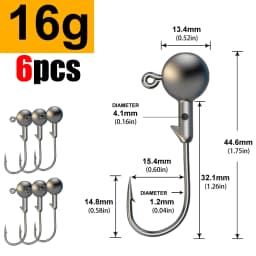 JYJ 1g 2g 3g 4g 5g 6g 7g 8g 9g 10g 14g 20g 28g Fishing Jig Head Hook, Round Head Jigging Hook for Soft Worm Lure Bait Crank Hook
