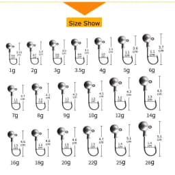 JYJ 1g 2g 3g 4g 5g 6g 7g 8g 9g 10g 14g 20g 28g Fishing Jig Head Hook, Round Head Jigging Hook for Soft Worm Lure Bait Crank Hook