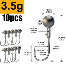 JYJ 1g 2g 3g 4g 5g 6g 7g 8g 9g 10g 14g 20g 28g Fishing Jig Head Hook, Round Head Jigging Hook for Soft Worm Lure Bait Crank Hook