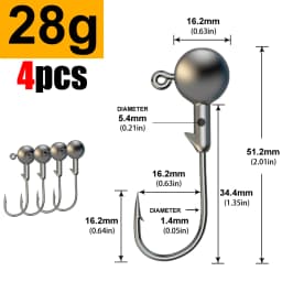 JYJ 1g 2g 3g 4g 5g 6g 7g 8g 9g 10g 14g 20g 28g Fishing Jig Head Hook, Round Head Jigging Hook for Soft Worm Lure Bait Crank Hook