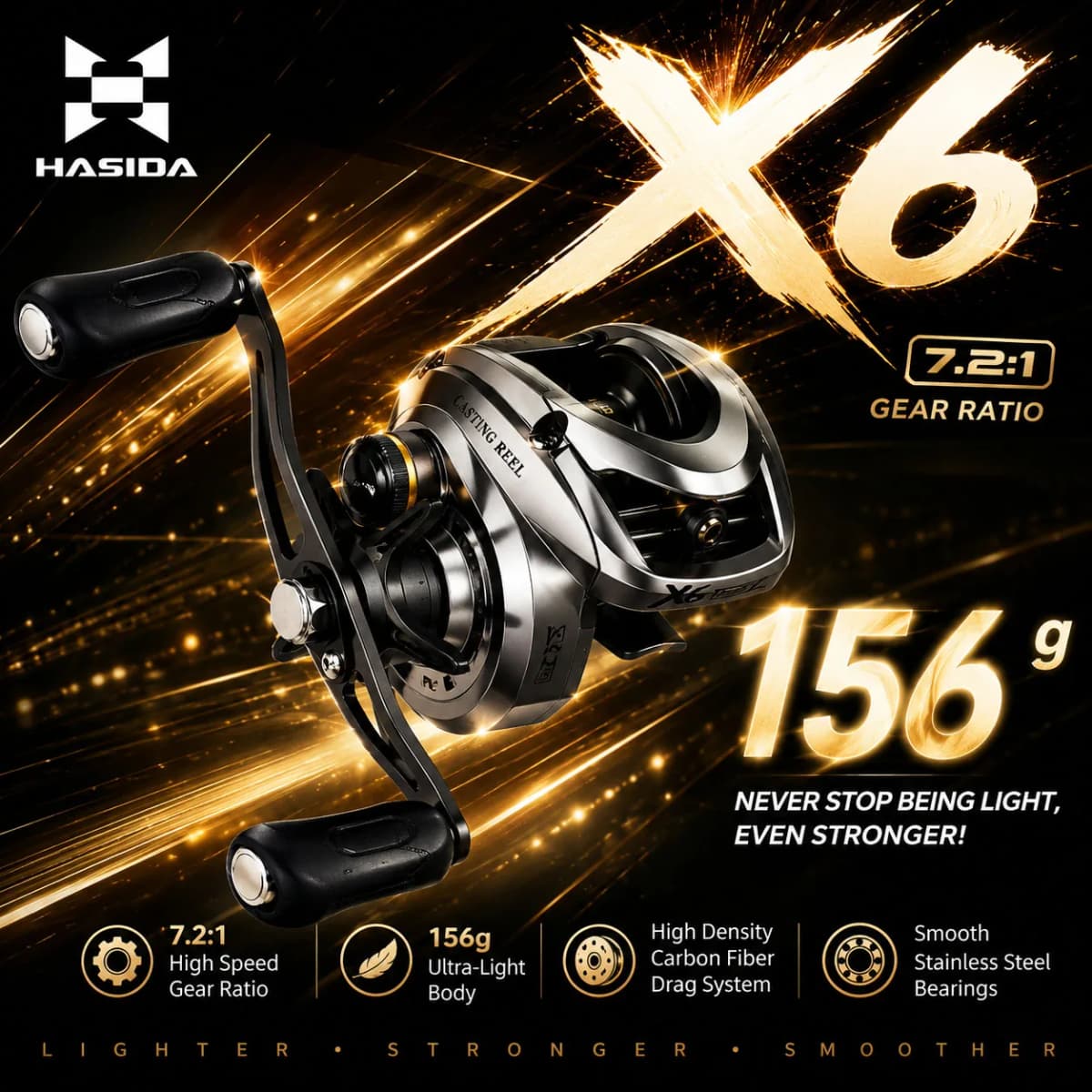HASIDA X6 Baitcasting Fishing Reel Standard and Micro Version 3 Ball Bearings 156g 7.2:1 5kg Drag Power AT7 Aluminum Spool