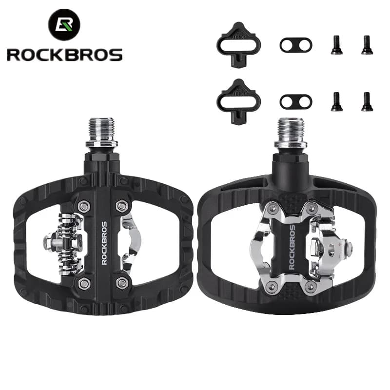ROCKBROS 2-in-1 Anti-slip Bicycle Lock Pedal Nylon MTB Bike Pedals with Flat Cleat Platform Shimano SPD Compatible Cycling Pedal