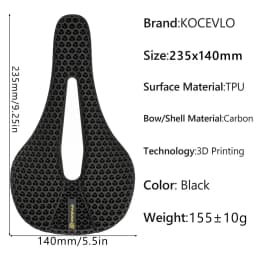 KOCEVLO 3D Printed Carbon Bicycle Saddle for XC Road Gravel MTB Off-Road Bike Cycling Parts 235x140MM