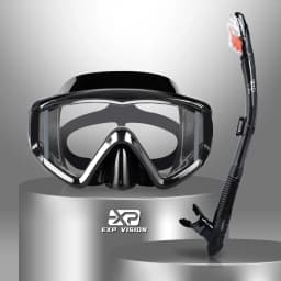 Snorkel Set Adult Professional Snorkeling Goggles Anti-Fog Diving Mask with Dry Top Snorkel, Pano 3 Windows Snorkel Diving Mask