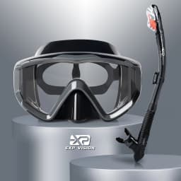Snorkel Set Adult Professional Snorkeling Goggles Anti-Fog Diving Mask with Dry Top Snorkel, Pano 3 Windows Snorkel Diving Mask