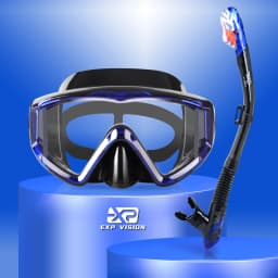 Snorkel Set Adult Professional Snorkeling Goggles Anti-Fog Diving Mask with Dry Top Snorkel, Pano 3 Windows Snorkel Diving Mask