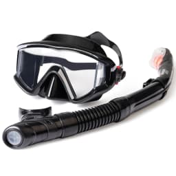 Snorkel Set Adult Professional Snorkeling Goggles Anti-Fog Diving Mask with Dry Top Snorkel, Pano 3 Windows Snorkel Diving Mask