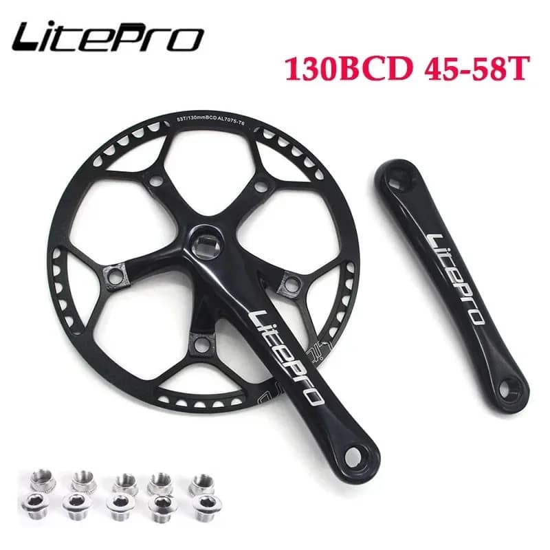 Litepro 130BCD Bicycle Crankset Aluminum Alloy Folding Bike Crankset 45T 47T 53T 56T 58T 130 BCD Road Bike Crank Set