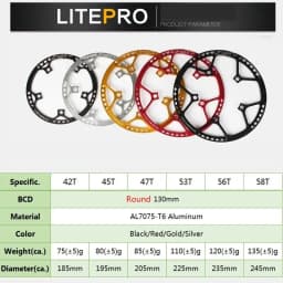Litepro 130BCD Bicycle Crankset Aluminum Alloy Folding Bike Crankset 45T 47T 53T 56T 58T 130 BCD Road Bike Crank Set