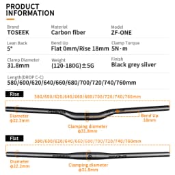 TOSEEK ZF-ONE Bicycle Handlebar 31.8mm Carbon Handlebars MTB Bike Handle Bar Parts 580/600/620/640/660/680/700/720/740/760mm