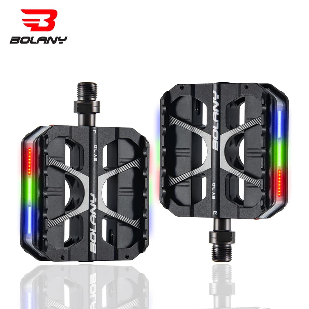 BOLANY MTB Ultralight Pedal Aluminum Alloy Anti-Slip Bicycle Widened Pedals with LED Light DU 3 Bearing Road Bike Accesorios